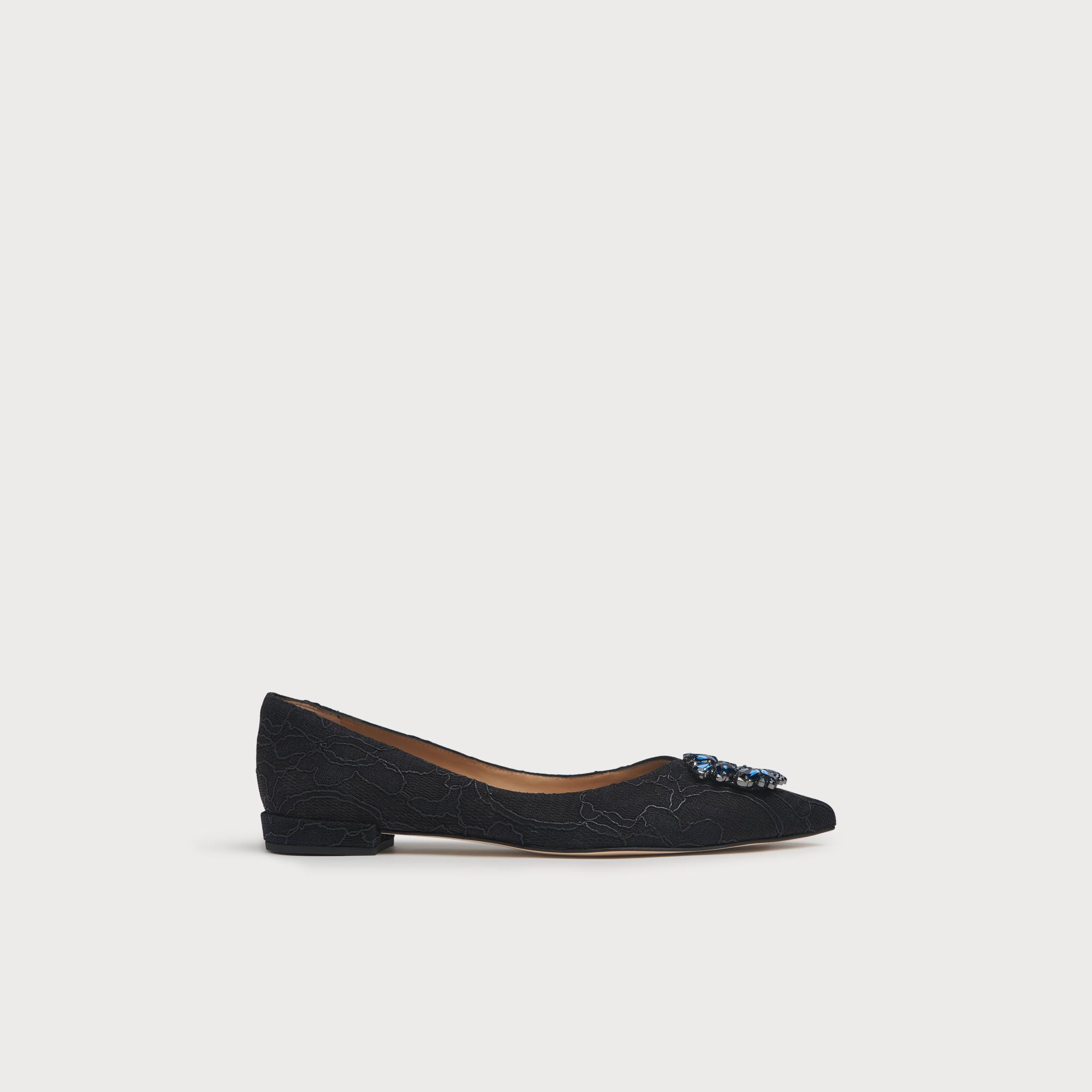 navy lace flat shoes